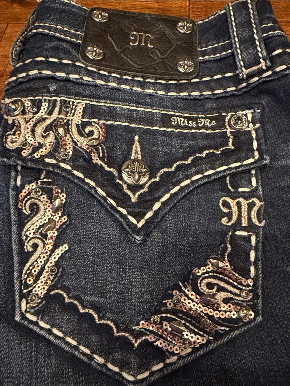 Miss Me Dark Indigo Embellished Pocket Jeans